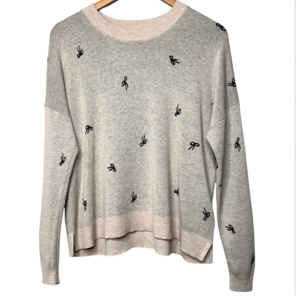 Madewell Bow‎ Jacquard Gray Knit Pullover Sweater Crewneck Long Sleeve Women's S